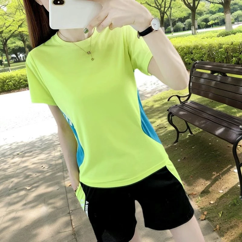 户外速干衣短袖t恤健身透气快干弹力半袖圆领宽松显瘦吸汗登山T恤