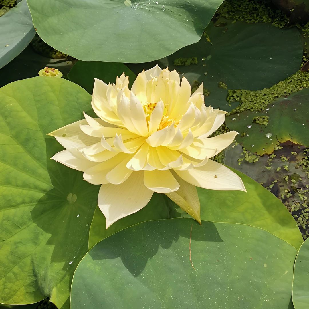 《秋色》黄绿色重瓣中型观赏荷花庭院水池盆栽水生花卉