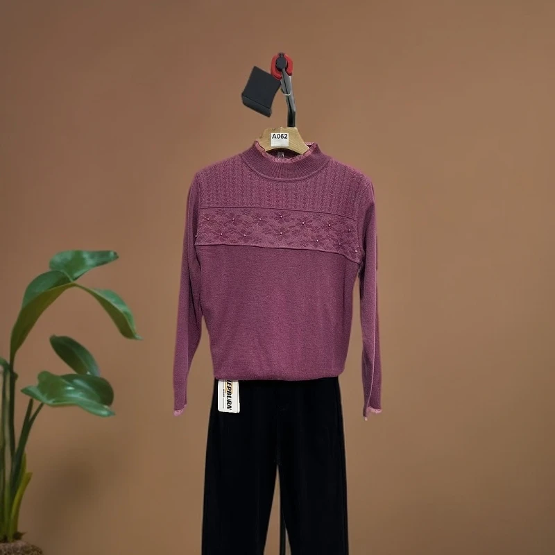 【荷塘月色打底玫红】2024新款时尚百搭洋气立体编织保暖针织打底