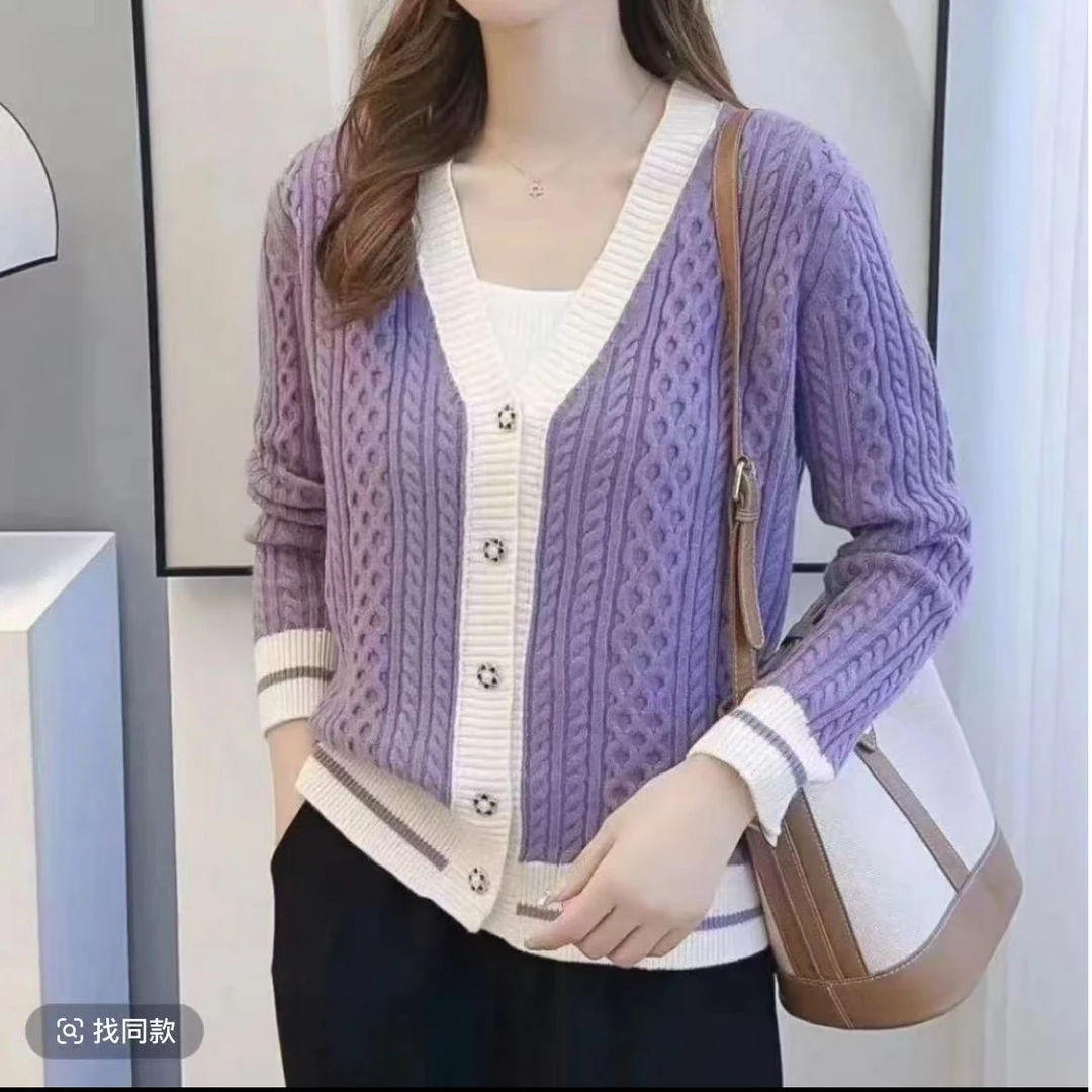 【紫罗兰开衫】时尚显白加厚加软重工立体麻花编织开衫百搭洋气