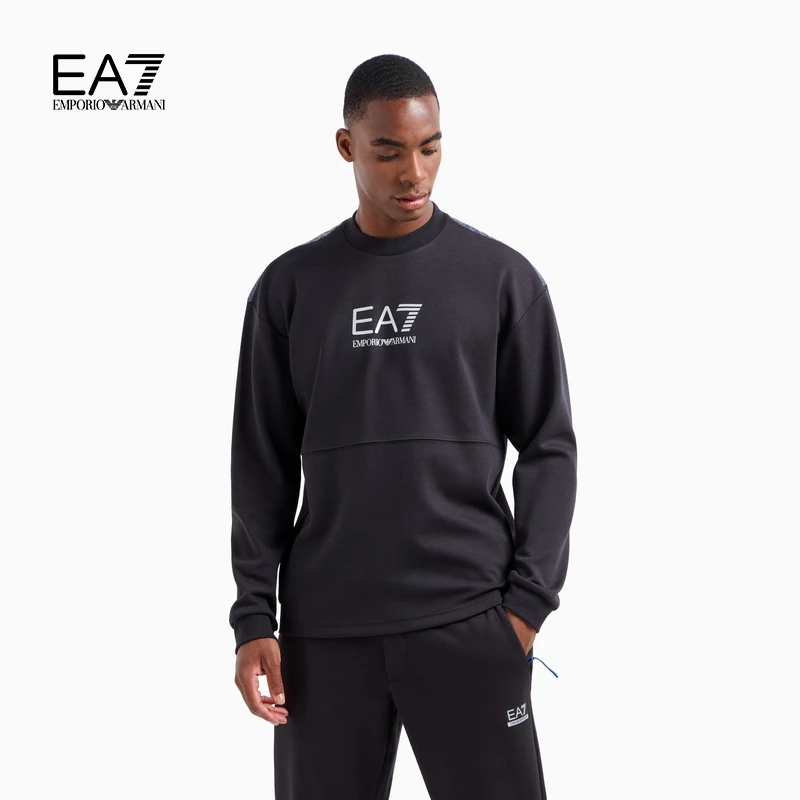 TC-EMPORIO ARMANI/EA7/男士Logo印花跑步重磅黑色圆领卫衣