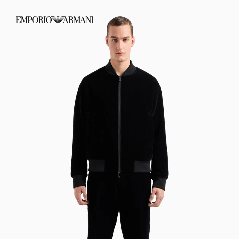 TC-EMPORIO ARMANI/阿玛尼棒球领斗牛犬刺绣拉链飞行员棉服外套
