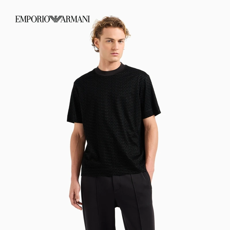 TC-TC-EMPORIO ARMANI/阿玛尼凉爽莱赛尔合身短袖圆领植绒标识T恤