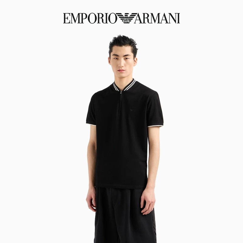 TC-TC-TC-EMPORIO ARMANI/阿玛尼秋季全棉棒球领复古运动风Polo衫