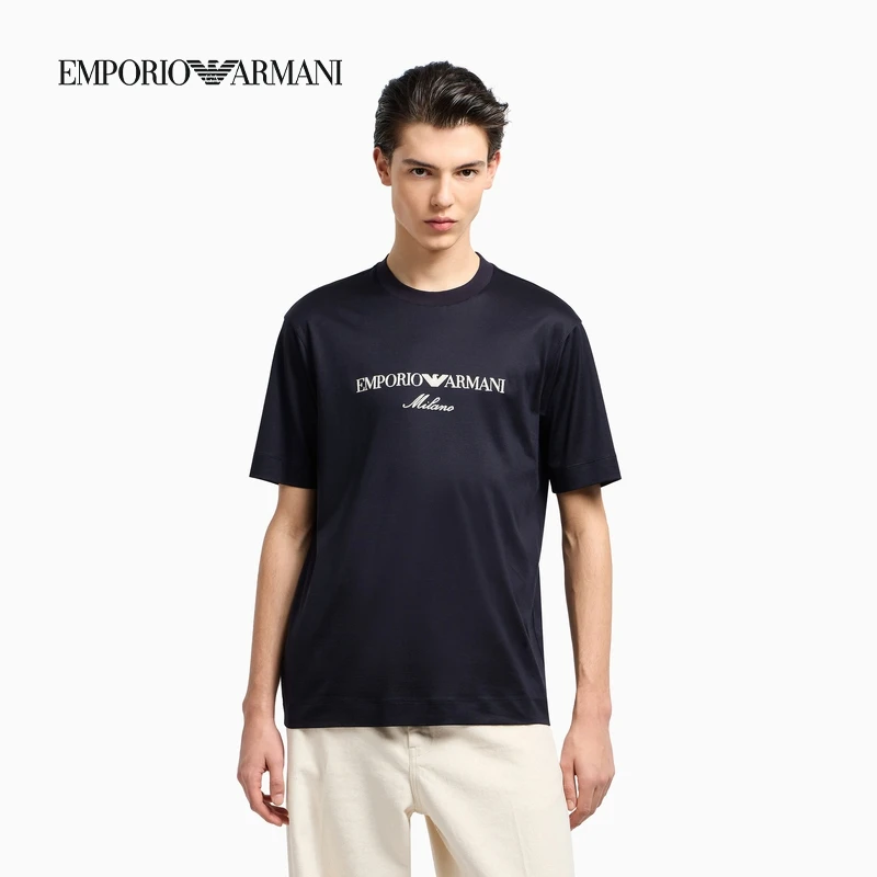 TC-EMPORIO ARMANI/男女情侣款莱赛尔宽松正肩刺绣短袖薄T恤
