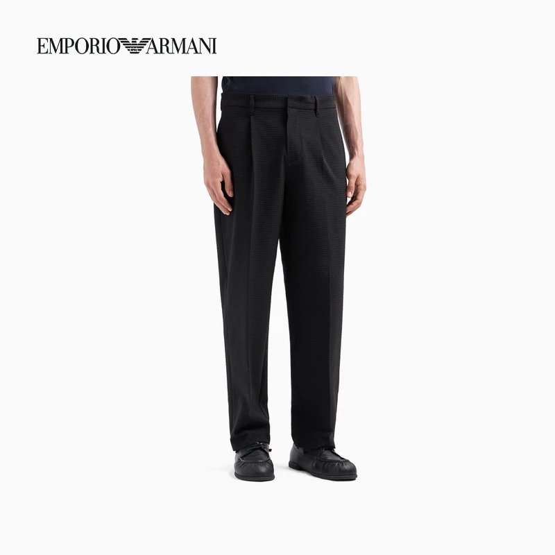 TC-EMPORIO ARMANI/男士弹力合身长款泡泡纱纯色褶皱休闲裤
