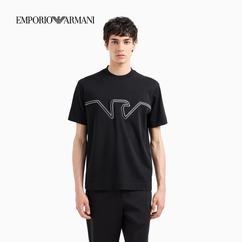 TC-EMPORIO ARMANI/男女同款情侣全棉合身圆领短袖撞色刺绣T恤