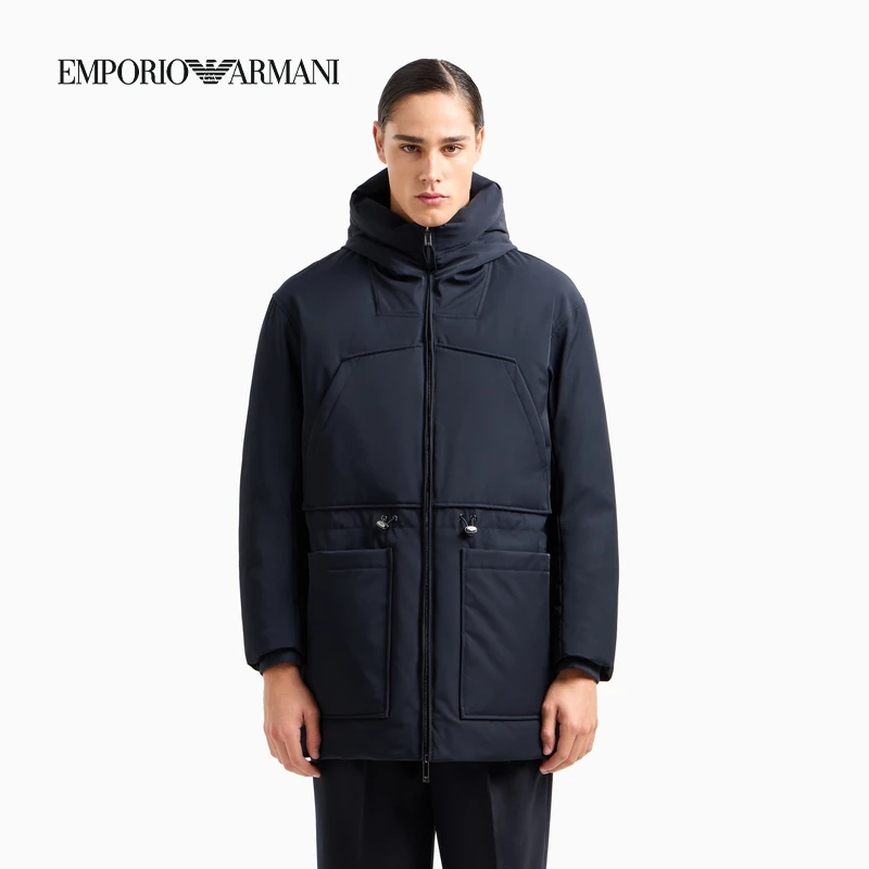 TC-TC-EMPORIO ARMANI/阿玛尼80白鸭绒中长款连帽工装羽绒服外套