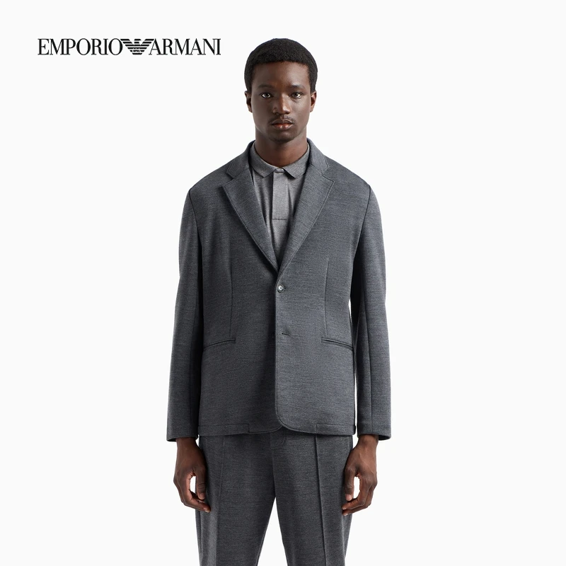 TC-EMPORIO ARMANI/阿玛尼绵羊毛长袖平驳领单排扣西装外套官方