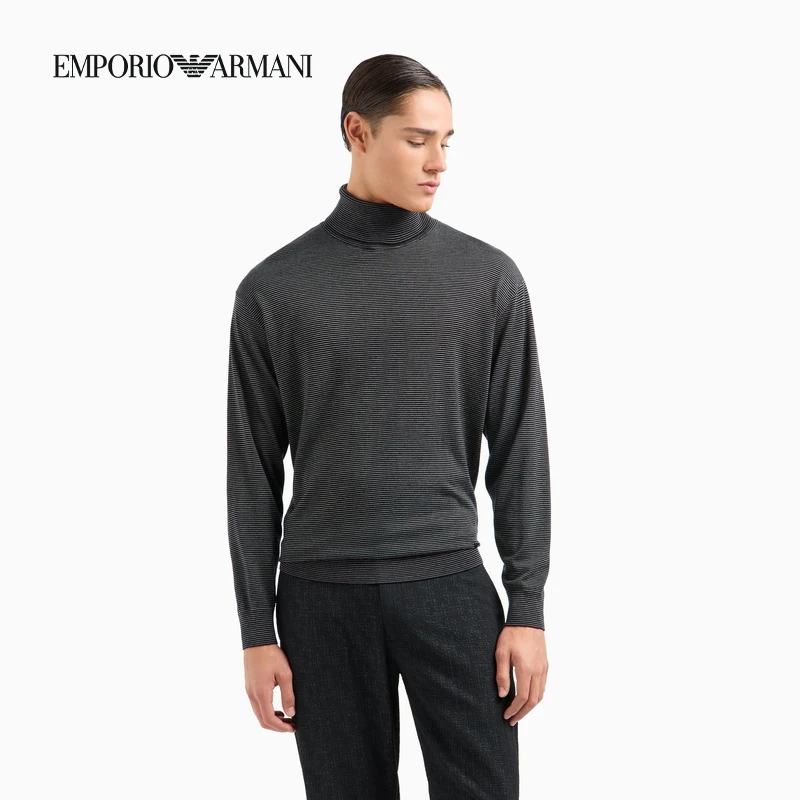 TC-EMPORIO ARMANI/男士高翻领条纹都市经典时尚套头毛衣官方