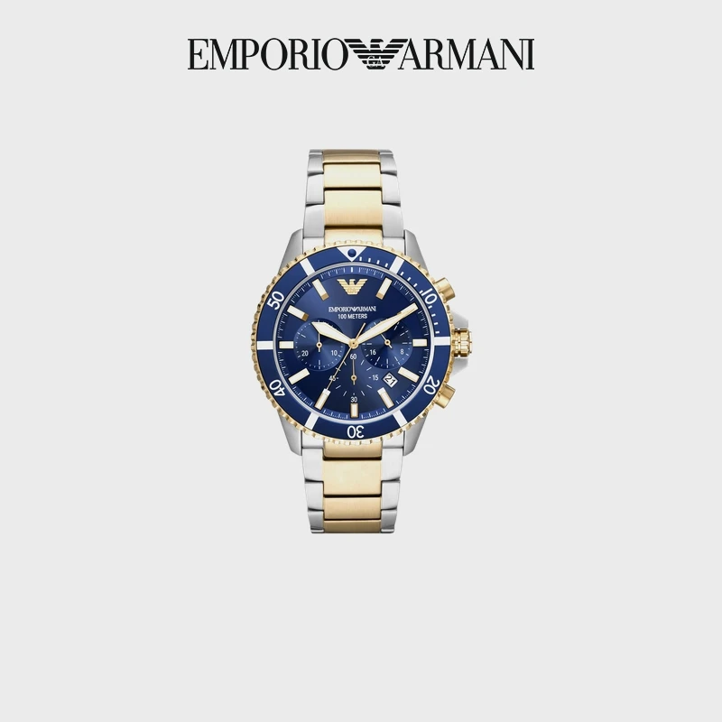 EMPORIO ARMANI/阿玛尼男钢带Logo三眼计时石英腕表