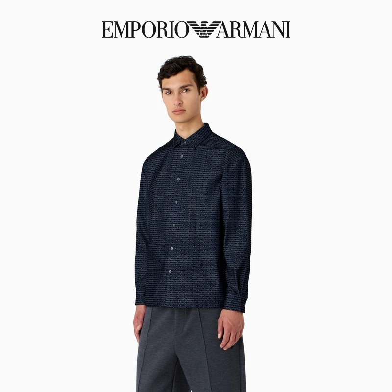 TC-EMPORIO ARMANI/阿玛尼秋季男女同款全棉翻领长袖植绒衬衫