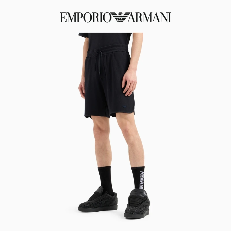 TC-TC-TC-EMPORIO ARMANI/阿玛尼秋季棉质系带罗纹压花休闲短裤