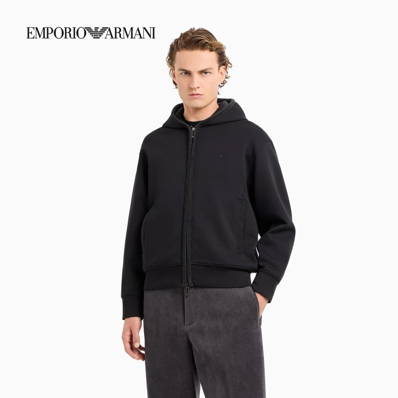TC-EMPORIO ARMANI/阿玛尼男女同款棉质合身连帽纯色开衫卫衣外套