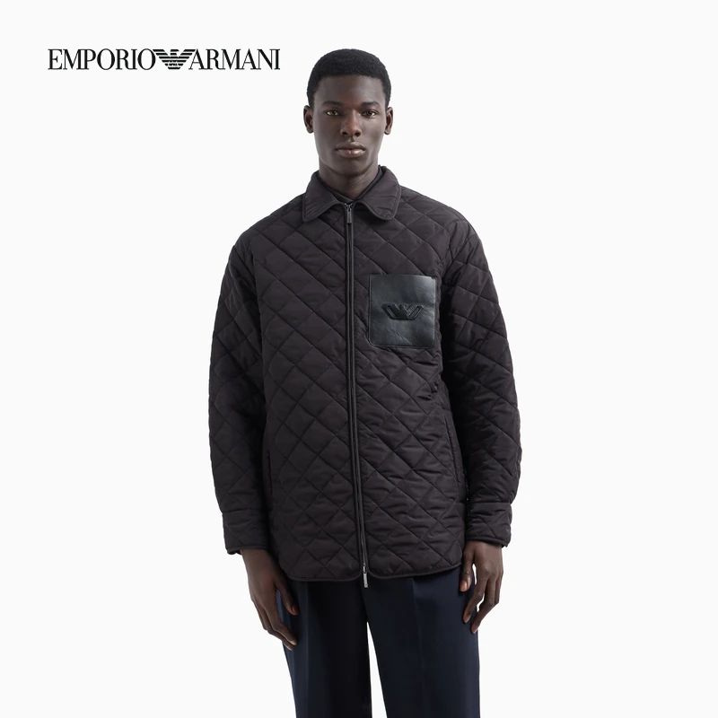 EMPORIO ARMANI/阿玛尼男士衬衫领拉链门襟时尚潮流行政棉服外套