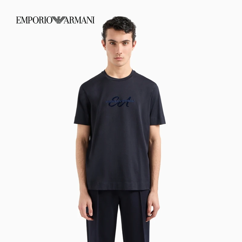 TC-EMPORIO ARMANI/男女情侣款全棉Logo刺绣圆领短袖薄T恤官方