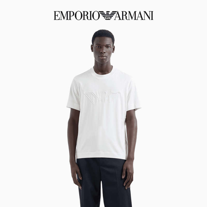 EMPORIO ARMANI/阿玛尼2024秋季男士全棉短袖纯色轮廓感刺绣T恤
