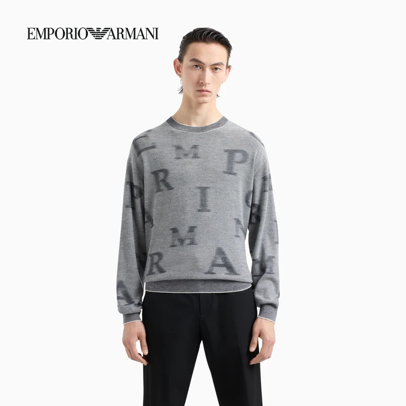 TC-EMPORIO ARMANI/男士全绵羊毛圆领渐变提花套头针织毛衣