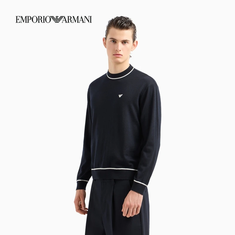 TC-EMPORIO ARMANI/男士全绵羊毛合身圆领套头针织毛衣官方