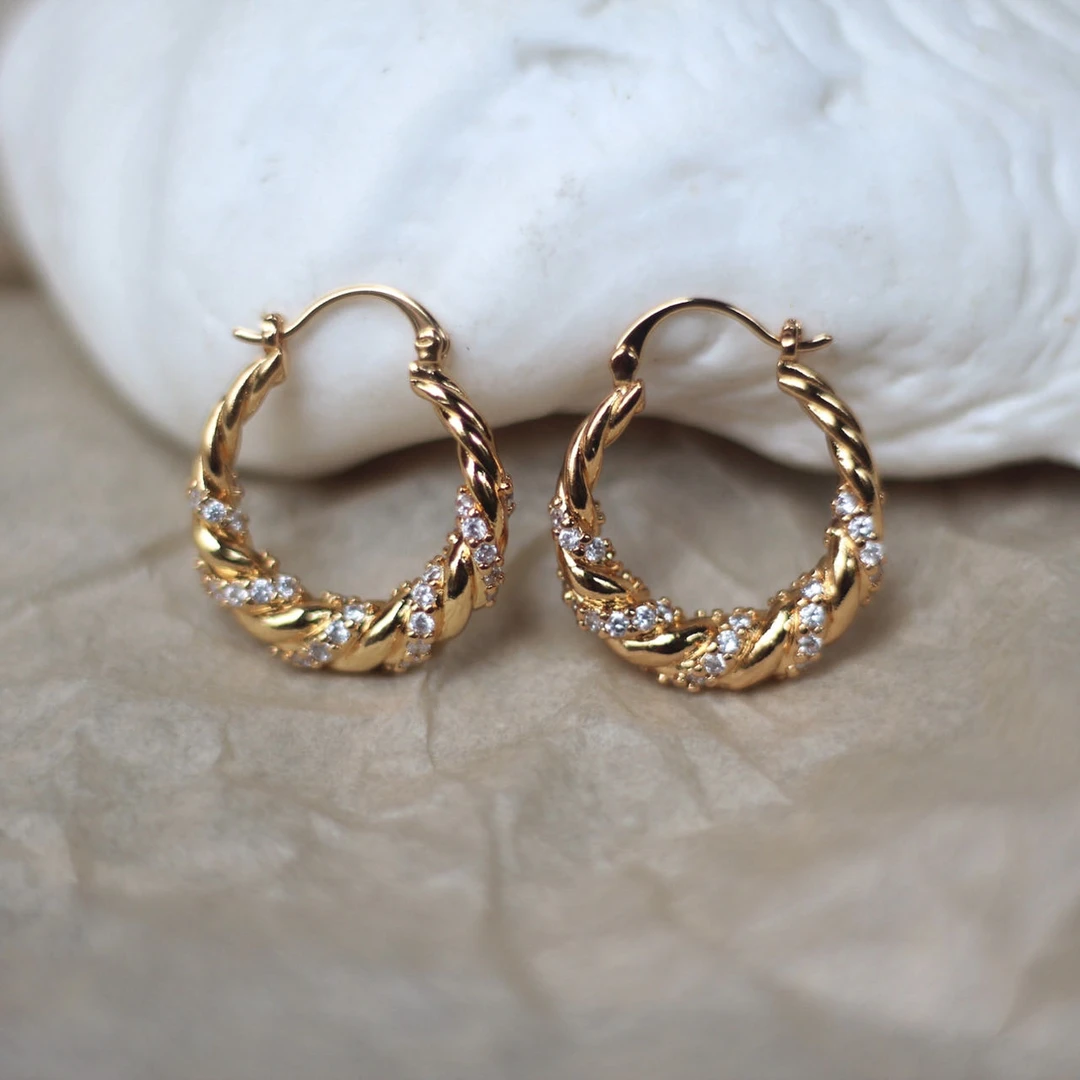 简约气质款带钻麻花气质耳饰耳扣9059