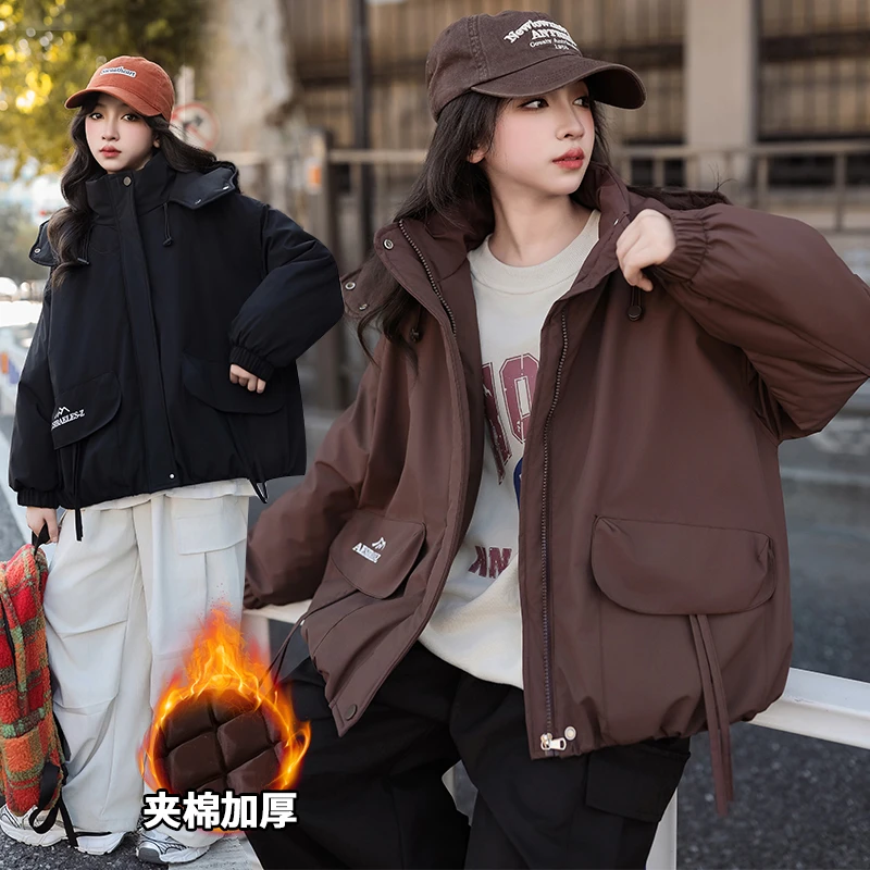 女童秋冬款加棉加厚冲锋衣外套中大童洋气棉服儿童冬款二棉上衣潮