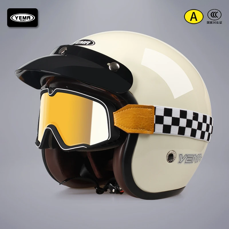 野马3C认证复古摩托车头盔男女四季通用半盔冬季保暖电动车安全帽