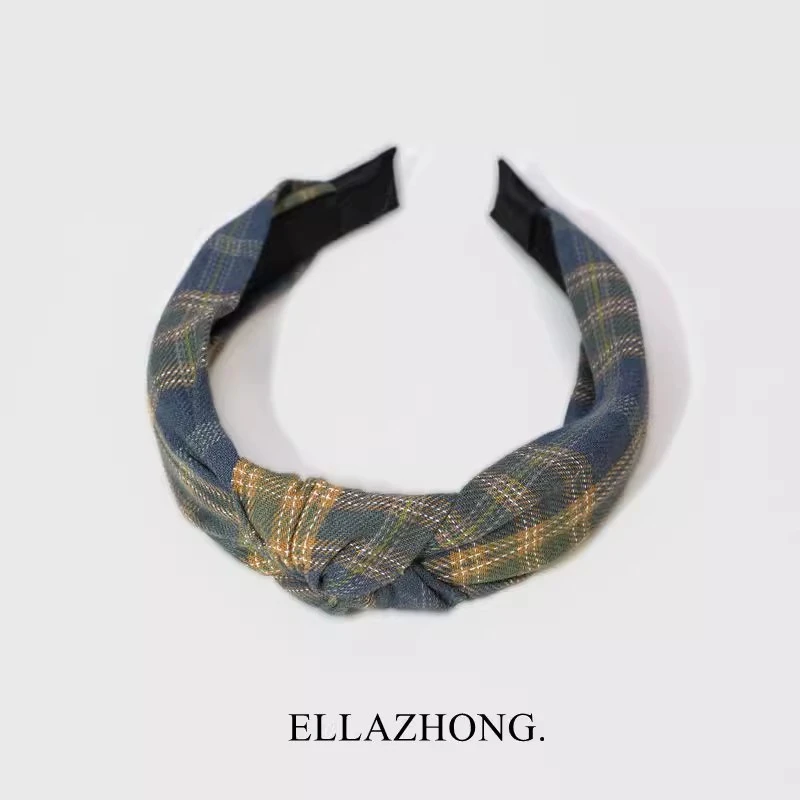 森系格子发箍头箍原创小众复古发卡绿色系日韩国发饰头饰减龄简约