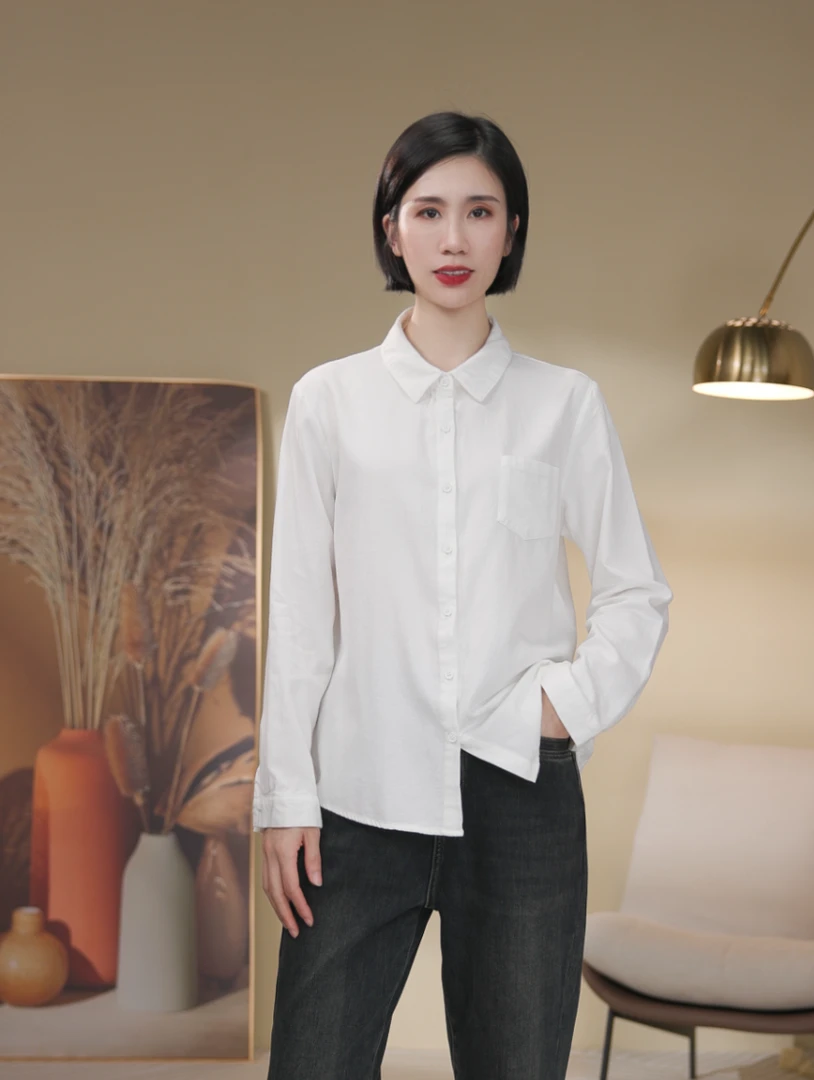【阅初】2025春季新款全棉衬衫女长袖气质优雅简约百搭时尚纯色休闲