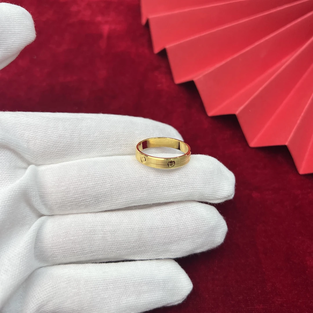 足金999黄金CNC精工拉丝卡家窄版戒指时尚百搭情侣对戒
