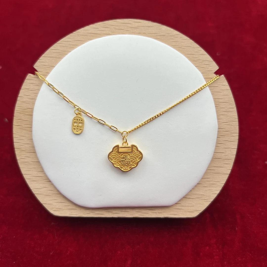足金999黄金精工精品平安锁福锁套链简约时尚百搭套链女生套链