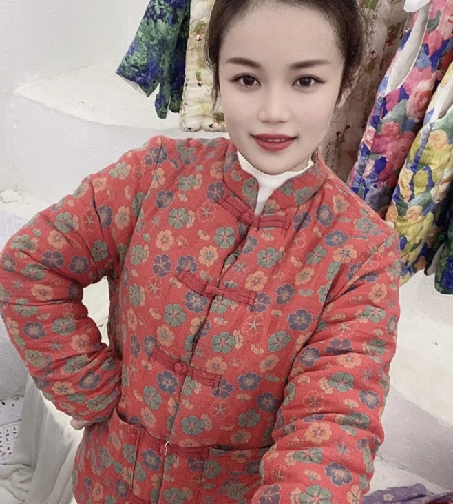 女士双层纱对襟棉花棉袄