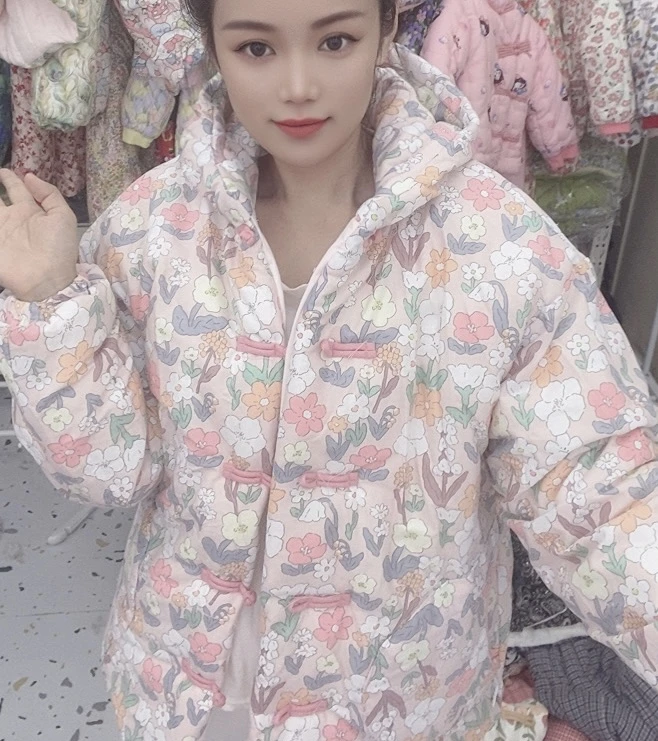 女士连帽款盘扣棉花棉袄（初恋）