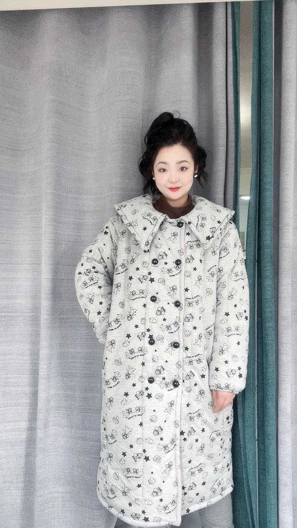 【花花家可外穿居家服新疆棉】娃娃领灰色五角星小松鼠