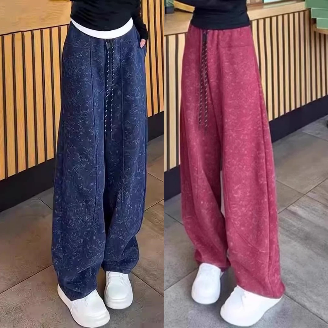 安可拉红扎染弯刀香蕉裤女2024秋季新款高腰垂感阔腿休闲运动卫裤