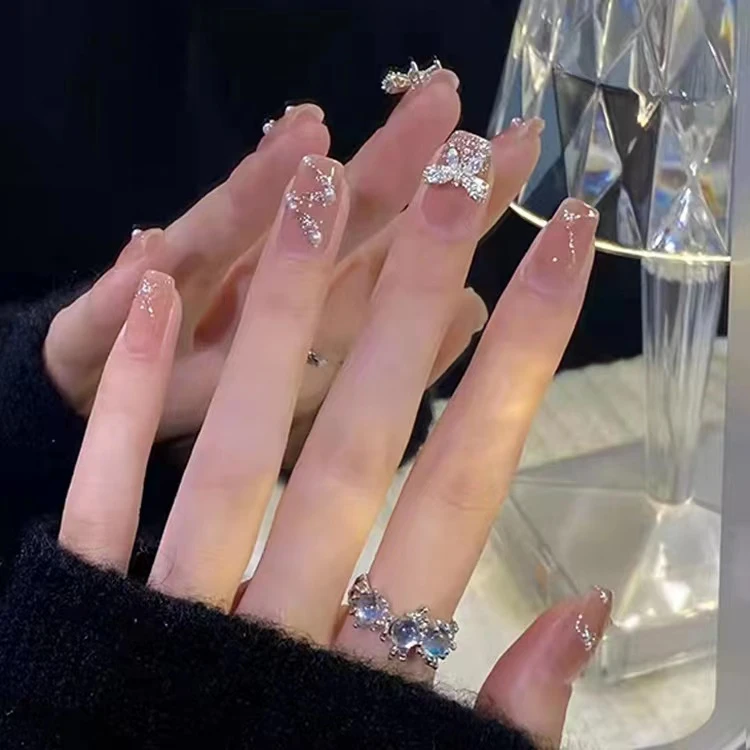 （中长款）气质轻奢蝴蝶结飘带穿戴美甲假指甲显白指甲贴穿戴 149