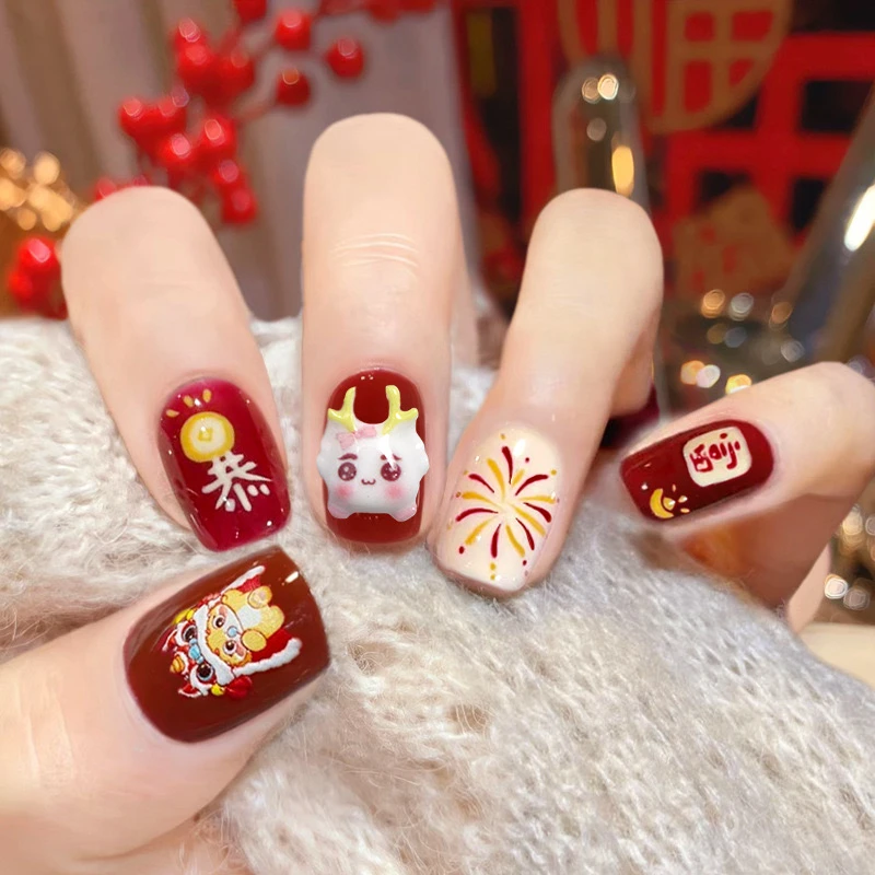 龙年纳福红色新年美甲显白新年美甲配果冻胶工具包
