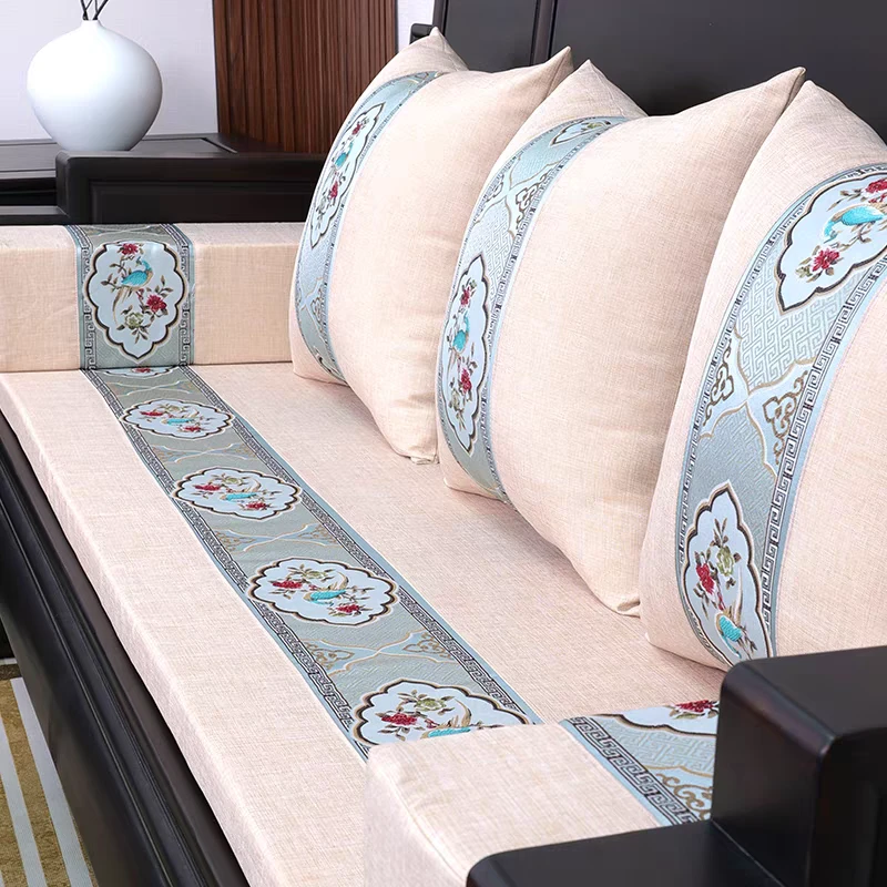 白麻间色可定做可拆洗古典防滑红木中式海绵沙发坐垫实木椅垫加厚