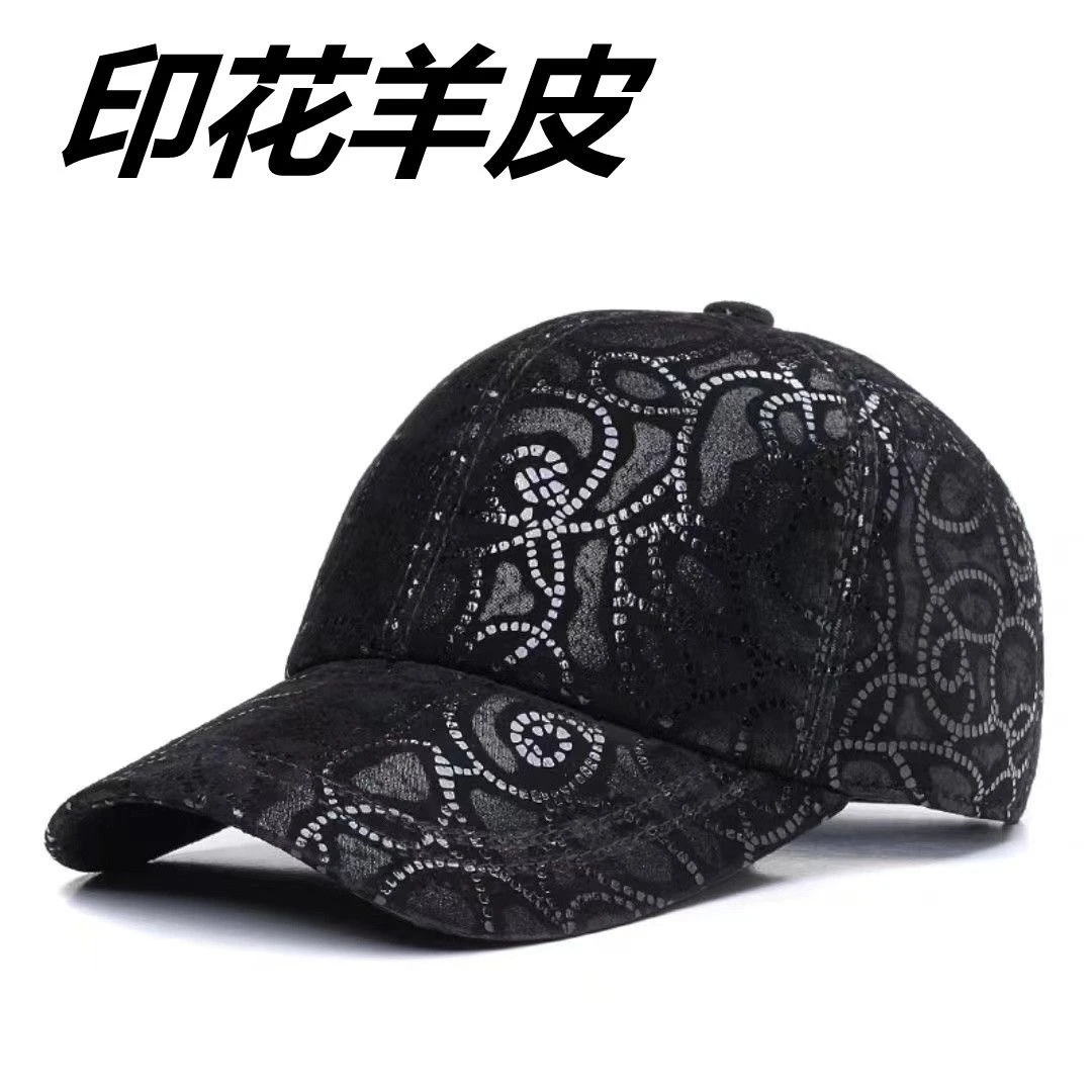 真皮帽子印花头层磨砂头层羊皮春秋冬季休闲男女保暖棒球帽14