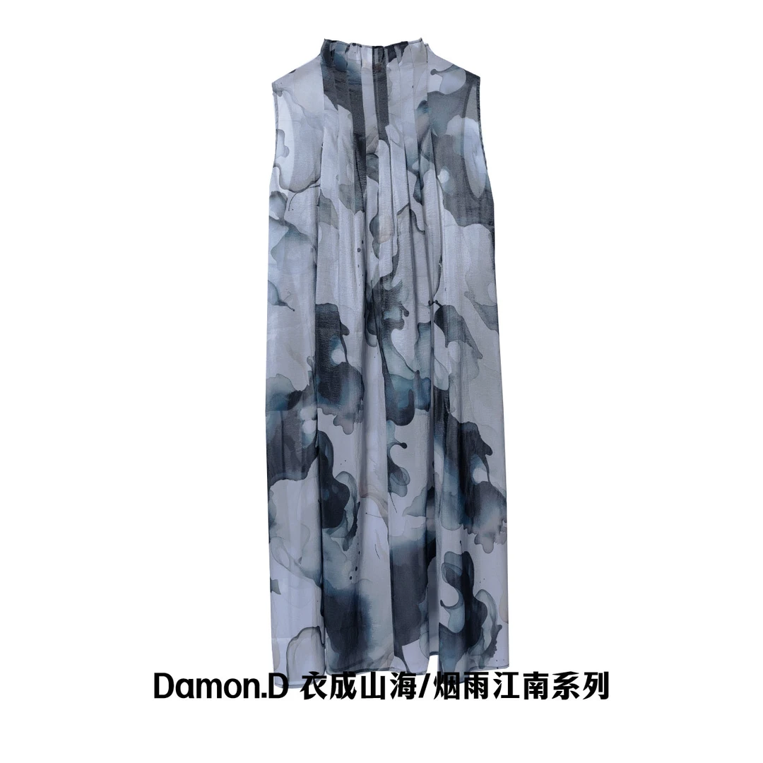 【大海轻奢】L1757新款水墨花领百搭气质宽松设计师款时尚连衣裙