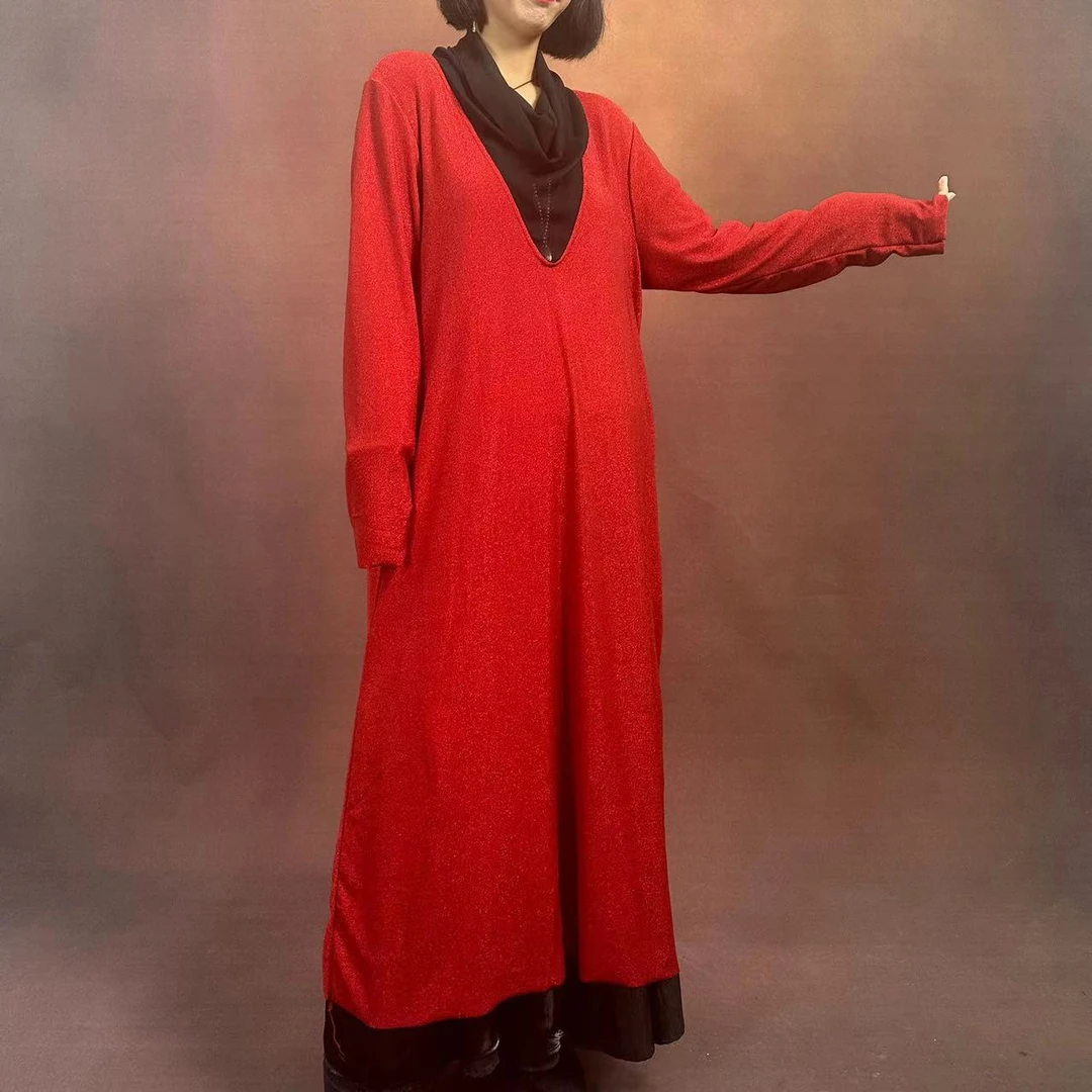 【大海轻奢】L23773-1新款红色堆堆领设计师款时尚连衣裙