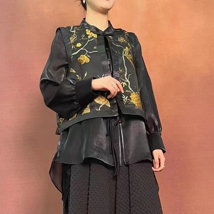 【大海轻奢】S24102新款黑色刺绣花两件套设计师款时尚外披