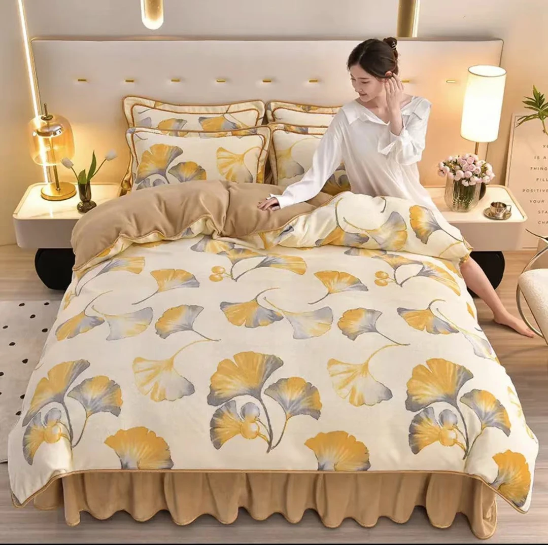 新升级第二代牛奶绒四件套艺博云天保暖绒被罩雕花绒可拆卸