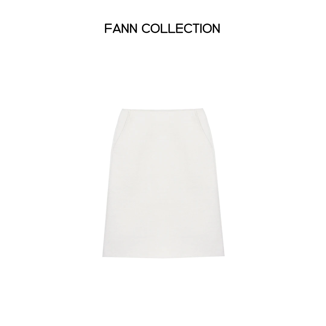 饭饭FANN COLLECTION 雪境 羊毛混纺后开衩直筒半身裙FANNC069