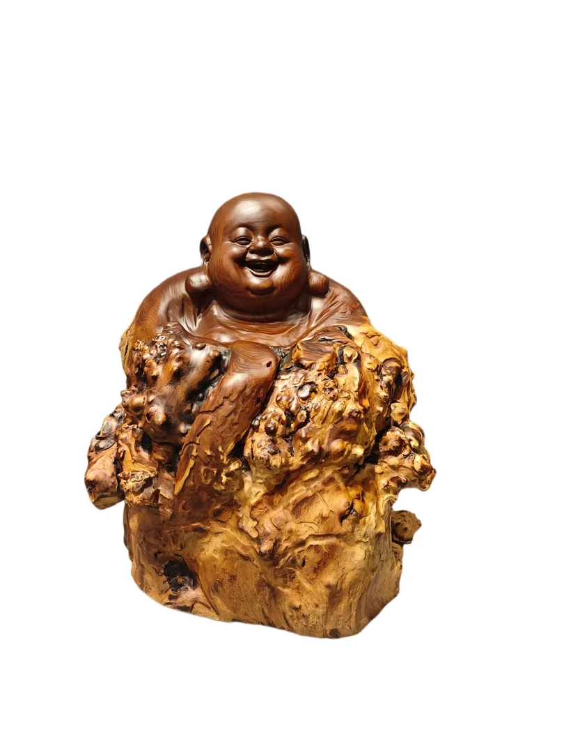 根雕工艺品，胡杨木弥勒，纯手工雕刻，精品摆件长48厚40高52