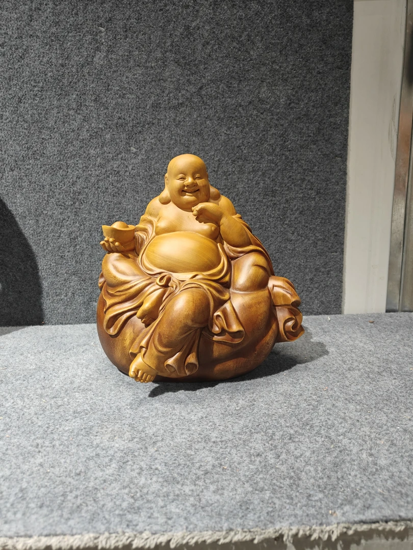 木雕工艺品，香樟木弥勒，精品摆件长30宽22高30