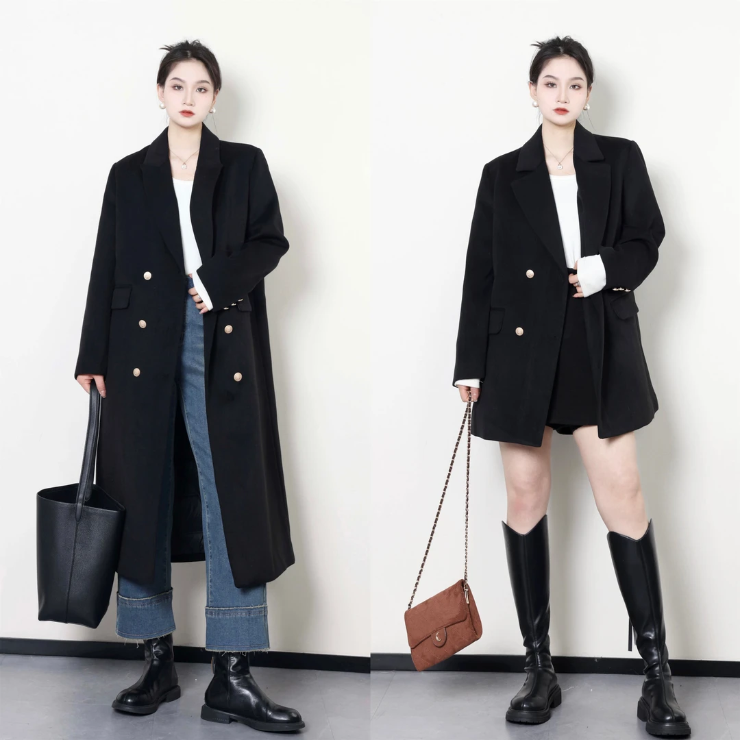 裂渡噜噜【留学日志】微胖大码女冬毛呢长短款夹羽绒外套ZY309Q17