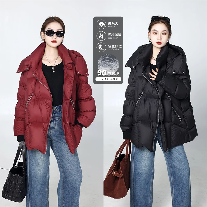 噜噜【浓酒心】微胖大码冬季可拆卸连帽时尚保暖羽绒服女ZY6021