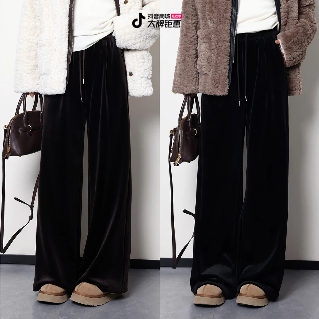 QC噜噜【修腿模式】微胖大码女冬季时尚加厚绒丝绒休闲裤ZY410H10