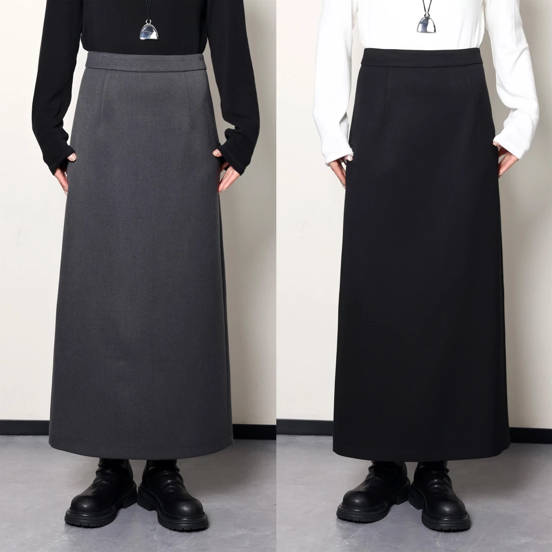 QC噜噜【西西里4.0】微胖大码女秋冬时尚毛呢直筒半身裙ZY409K12