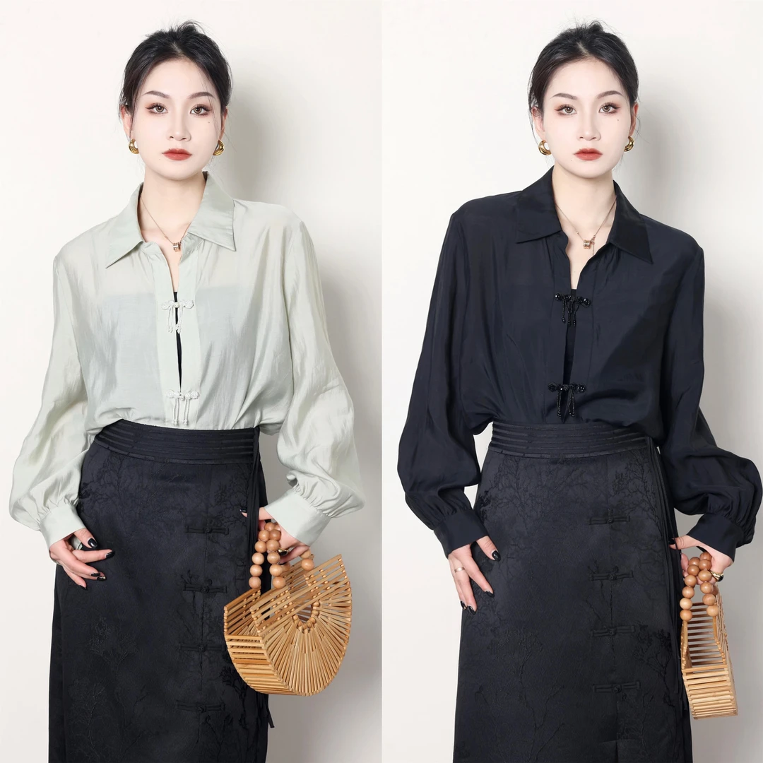 QC噜噜【轻纱幔帐】微胖大码女装夏季简约新中式衬衫ZY403H54